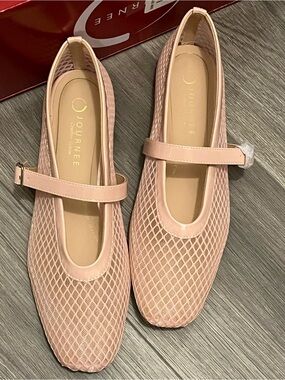 Journee Collection Blush Pink Mary Jane Mesh Flats